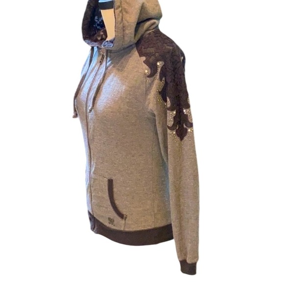 Miss Me Zip hoodie with lace design Grey & Black Jacket XS - Picture 2 of 9